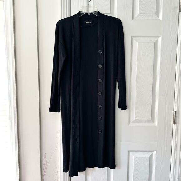 Naadam Black Ribbed Long Line Lightweight Duster Cardigan Button Up XXS - Picture 3 of 11